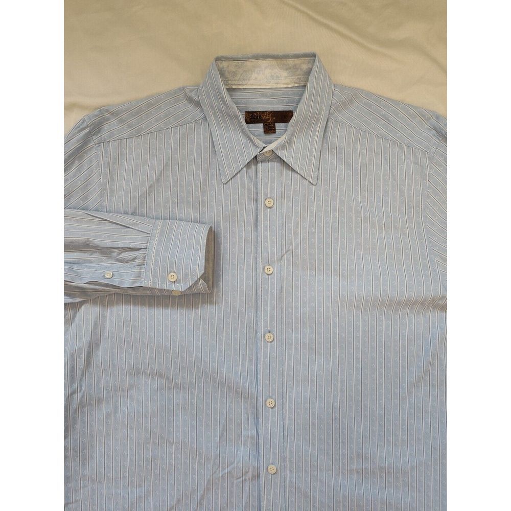 Blue Pronto Uomo Mens Size L‎ Long Sleeve Button Up Striped Pattern Shirt